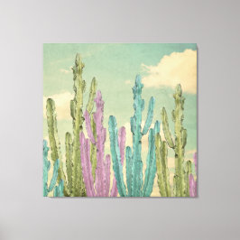 Pastel Cactus tegen wollig hemel Collage Canvas Afdruk