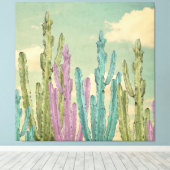 Pastel Cactus tegen wollig hemel Collage Canvas Afdruk (Insitu (Houten vloer))