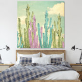 Pastel Cactus tegen wollig hemel Collage Canvas Afdruk (Insitu (Slaapkamer))