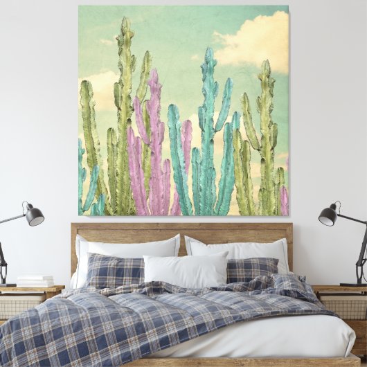 Pastel Cactus tegen wollig hemel Collage Canvas Afdruk (Insitu (Slaapkamer))