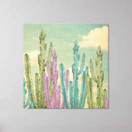 Pastel Cactus tegen wollig hemel Collage Canvas Afdruk