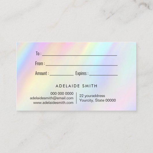 pastel cadeaubon visitekaartje (Achterkant)