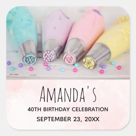 Pastel Cake Decoratie Gereedschap Verjaardag Vierkante Sticker (Voorkant)