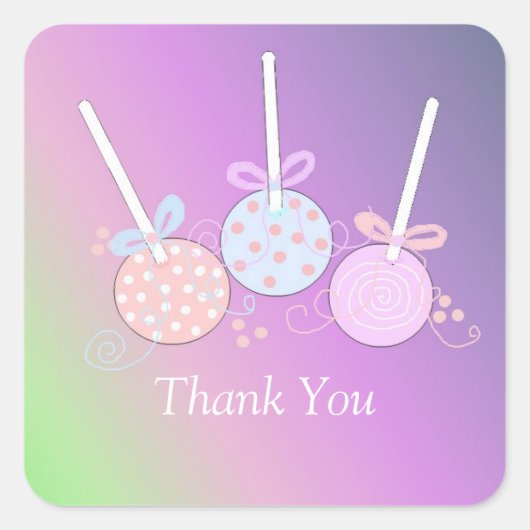 Pastel Cake Pop Dank u wel Vierkante Sticker (Voorkant)