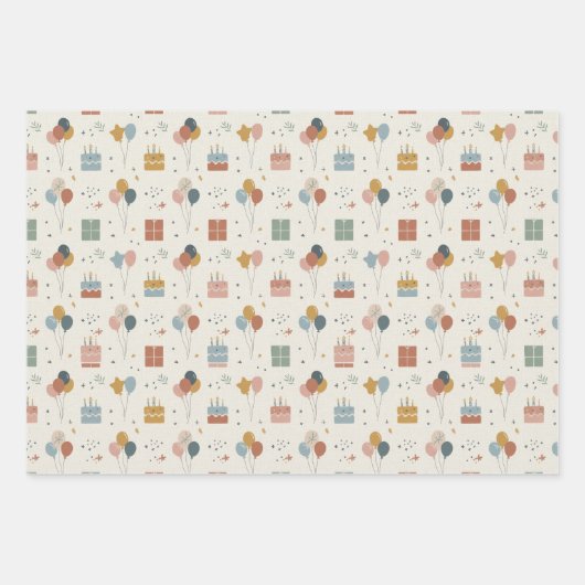 Pastel Cakes, Balloons & Confetti Scandi Inpakpapier Vel (Voorkant 3)