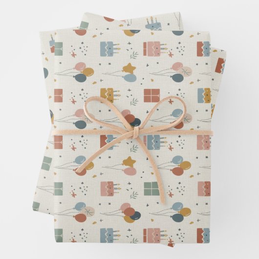 Pastel Cakes, Balloons & Confetti Scandi Inpakpapier Vel (In situ)