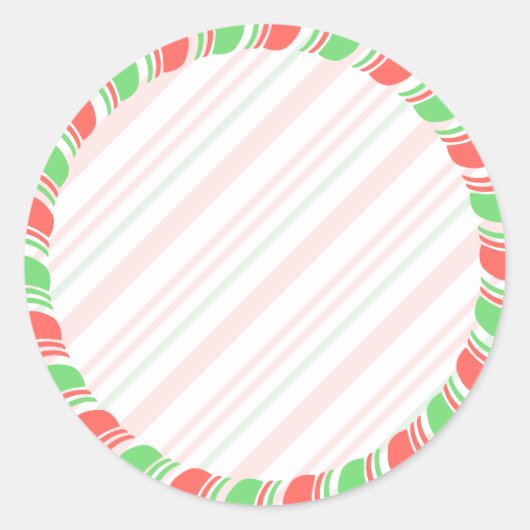 Pastel Candy Cane Border Kerst Blank Custom Ronde Sticker (Voorkant)
