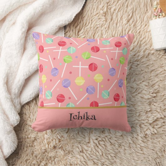 Pastel Candy Lollipop Patterned Pink Kussen (Deken)