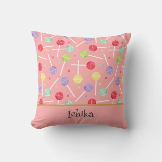Pastel Candy Lollipop Patterned Pink Kussen (Voorkant)