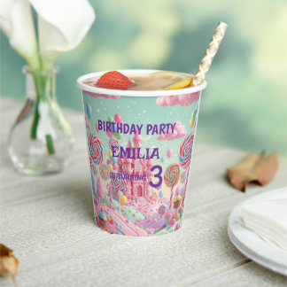 Pastel Candyland 3e Verjaardag Papieren Bekers