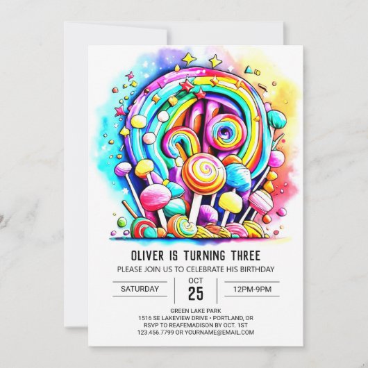 Pastel Candyland Afdrukbare Verjaardag Kaart (Voorkant)