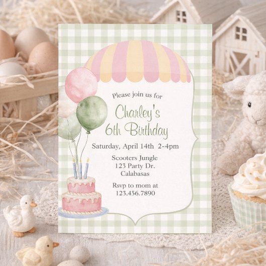Pastel Carnaval Verjaardag | Vintage | Gingham Kaart