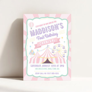 Pastel Carnaval Verjaardagsuitnodiging Kaart