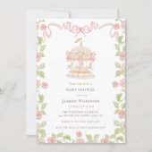 Pastel Carousel Baby Shower with rsvp QR code Kaart (Voorkant)