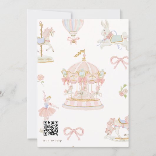 Pastel Carousel Baby Shower with rsvp QR code Kaart (Achterkant)