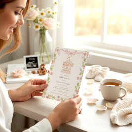 Pastel Carousel Baby Shower with rsvp QR code Kaart