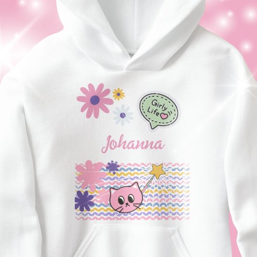 Pastel Cartoon Cat Flowers Girly Life