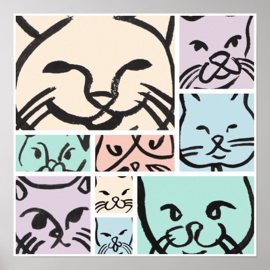 Pastel Cat Faces Poster (Voorkant)