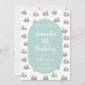 Pastel Cat Verjaardagsuitnodiging – Schattige Zwem Kaart (Voorkant)