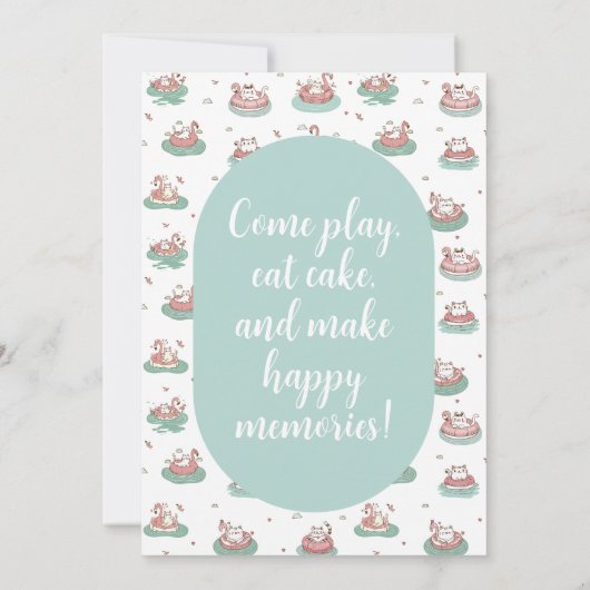 Pastel Cat Verjaardagsuitnodiging – Schattige Zwem Kaart (Achterkant)