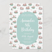 Pastel Cat Verjaardagsuitnodiging – Schattige Zwem Kaart (Voorkant / Achterkant)