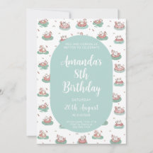 Pastel Cat Verjaardagsuitnodiging – Schattige Zwem