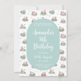 Pastel Cat Verjaardagsuitnodiging – Schattige Zwem Kaart