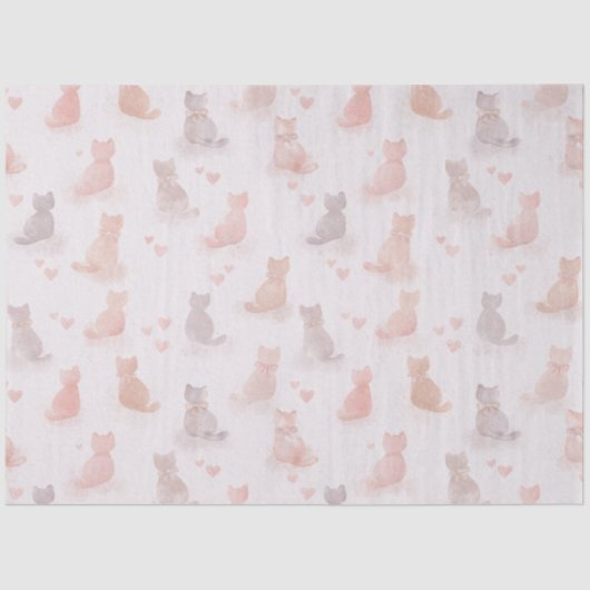 Pastel Cats and Hearts Tissue Paper Tissuepapier (Voorkant)