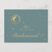 Pastel Celestial Crescent Moon Bruidsmeisje Briefkaart (Voorkant)