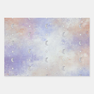 Pastel Celestial Crescent Moon & Star - 3 x Inpakpapier Vel