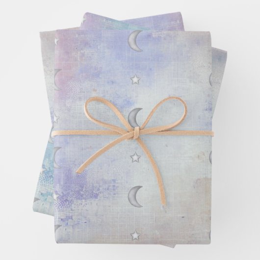 Pastel Celestial Crescent Moon & Star - 3 x Inpakpapier Vel (In situ)