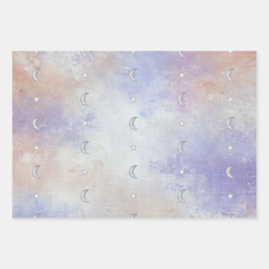 Pastel Celestial Crescent Moon & Star - 3 x Inpakpapier Vel (Voorkant 3)