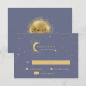 Pastel Celestial Gold Moon RSVP Response Kaart (Voorkant / Achterkant)