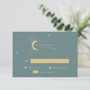 Pastel Celestial Gold Moon RSVP Response Kaart
