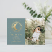 Pastel Celestial Gold Twee foto Dank u kaart (Staand voorkant)