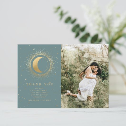 Pastel Celestial Gold Twee foto Dank u kaart (Staand voorkant)