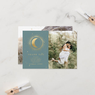 Pastel Celestial Gold Twee foto Dank u kaart