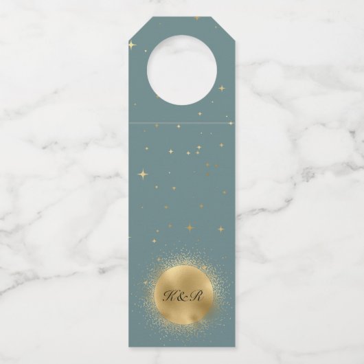Pastel Celestial Gold Wedding Bottle Hanger Labels (Achterkant)