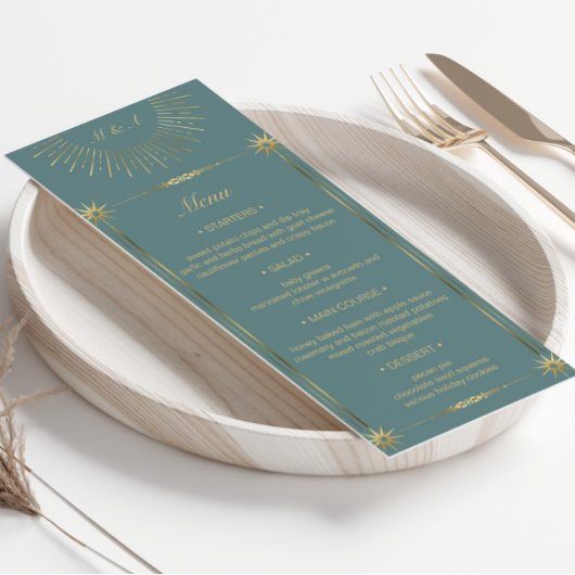 Pastel Celestial Goud Bruiloft Diner Menu Kaart