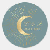 Pastel Celestial Gouden Maan Bruiloft Ronde Sticker (Voorkant)
