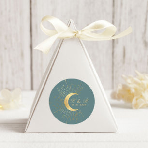 Pastel Celestial Gouden Maan Bruiloft Ronde Sticker