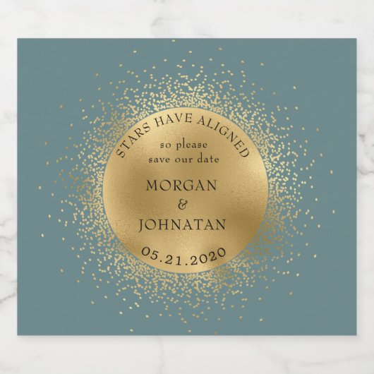 Pastel Celestial Gouden Maan Save The Date Sparkling Wijnetiket (Enkel label)