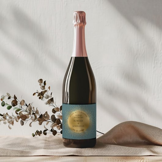 Pastel Celestial Gouden Maan Save The Date Sparkling Wijnetiket
