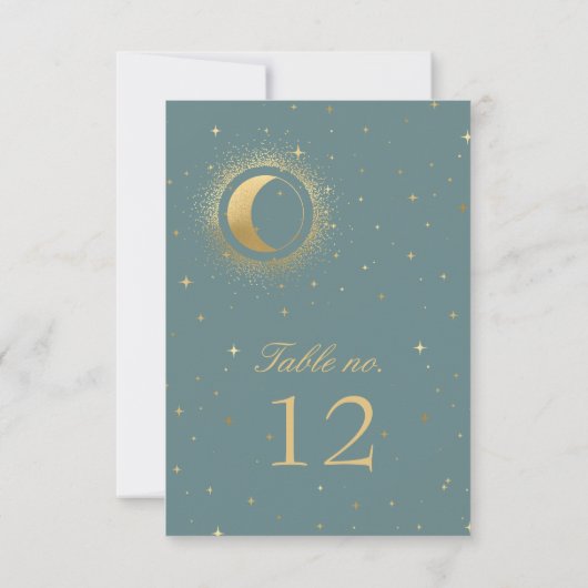 Pastel Celestial Gouden Maan Trouwtafel Nummer RSVP Kaartje (Achterkant)