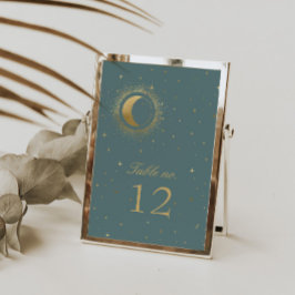 Pastel Celestial Gouden Maan Trouwtafel Nummer RSVP Kaartje