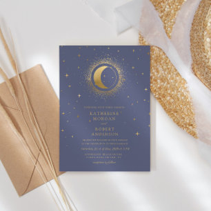 Pastel Celestial Gouden Sterren Bruiloft Uitnodigi Kaart