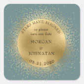 Pastel Celestial Midnight Gold Moon Save The Date Vierkante Sticker (Voorkant)