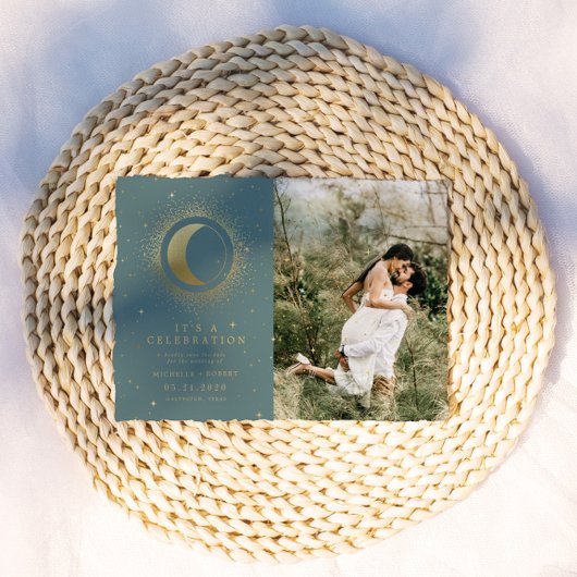 Pastel Celestial Twee Foto Bruiloft Viering Kaart