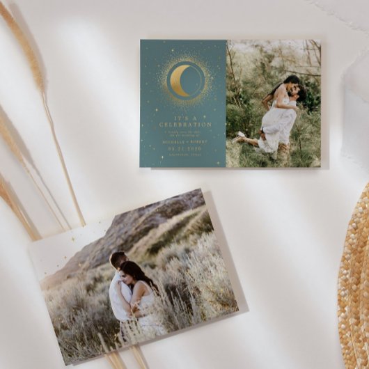 Pastel Celestial Twee Foto Bruiloft Viering Kaart