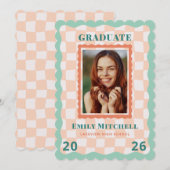 Pastel Checkered Grad Announcement with Photo Kaart (Voorkant / Achterkant)